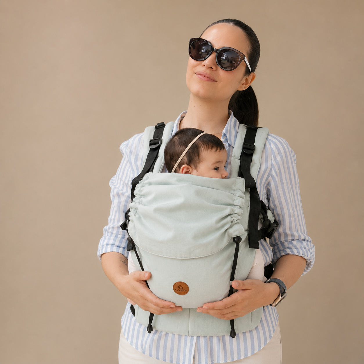 Mochila Ergo Etapa 2 Lino y Algodón - Celeste Menta (PEDIDO)